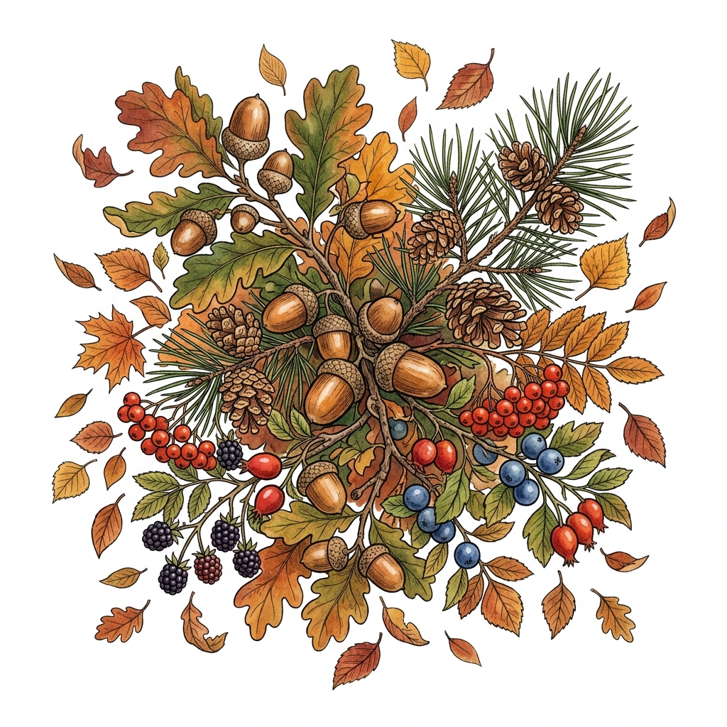 Fall Mast Year seasonal event illustration