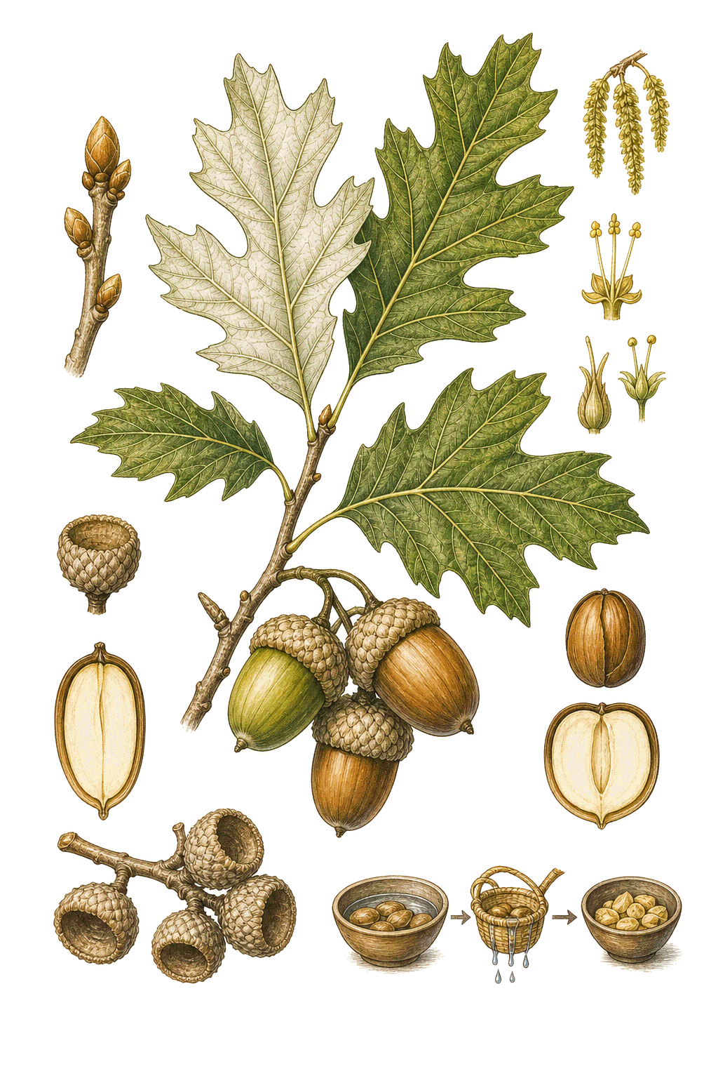 Acorns botanical illustration