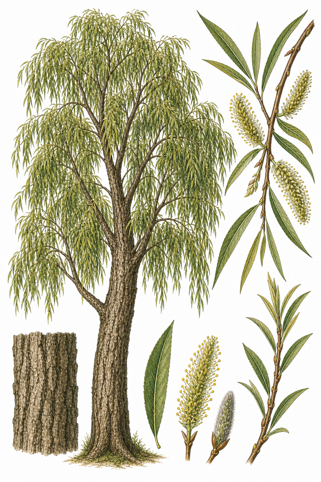 Black Willow botanical illustration
