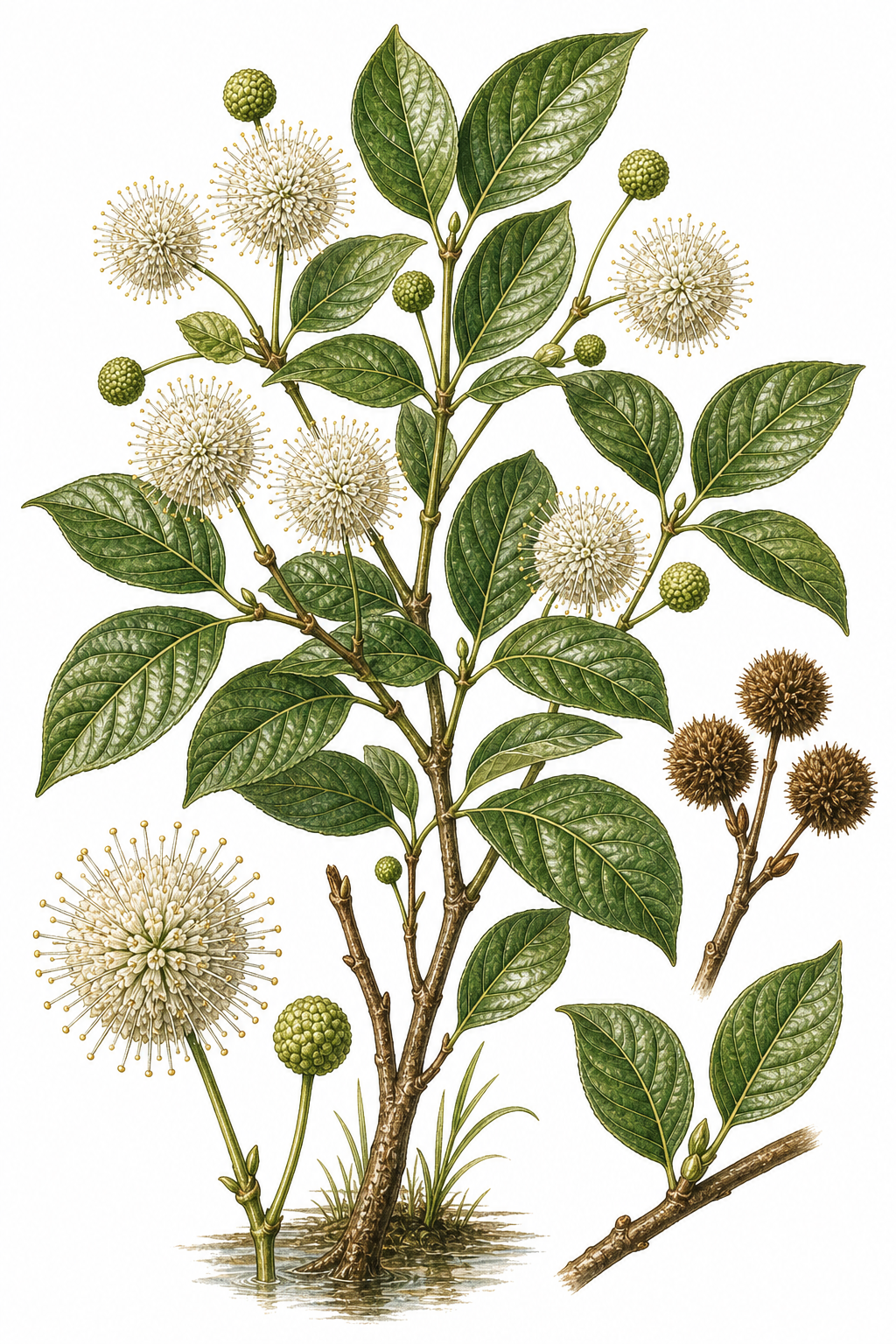 Buttonbush botanical illustration