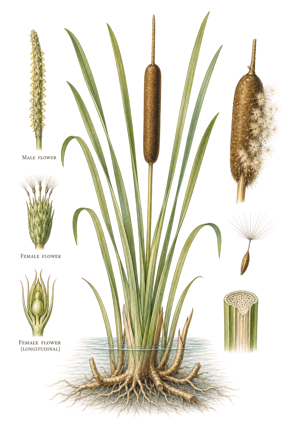 Cattail botanical illustration