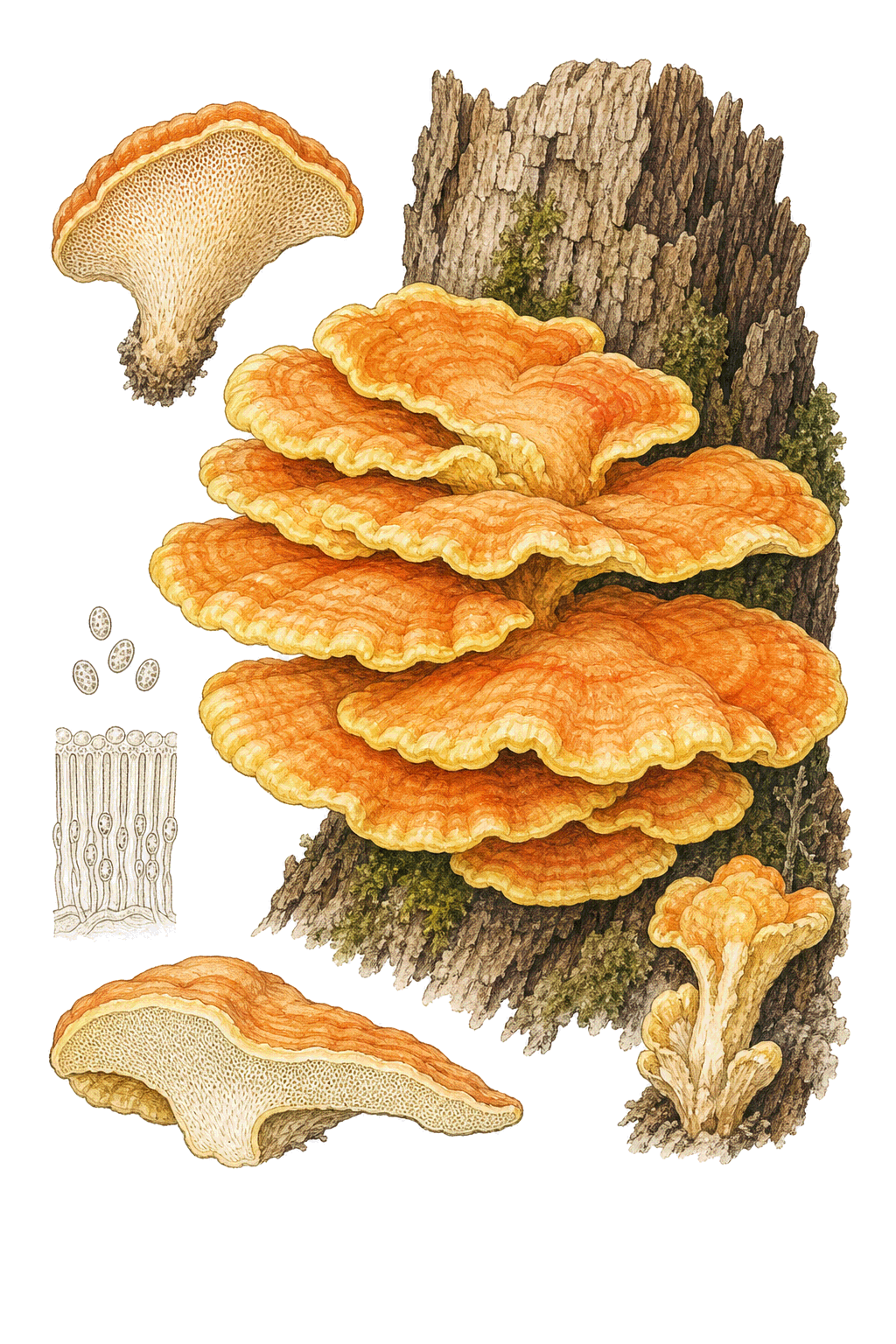 Chicken-of-the-Woods botanical illustration