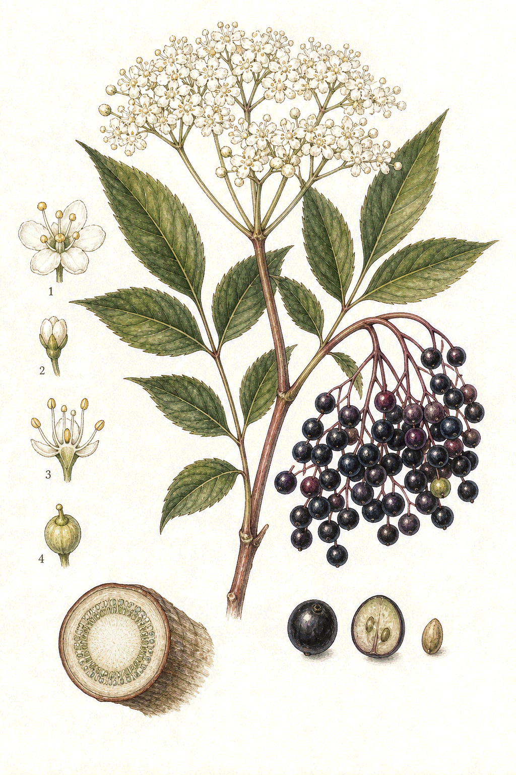 Elderberry botanical illustration