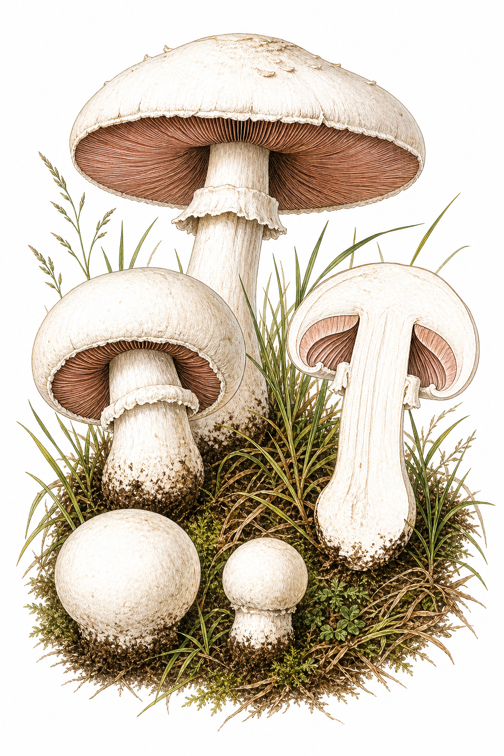 Field Mushroom botanical illustration