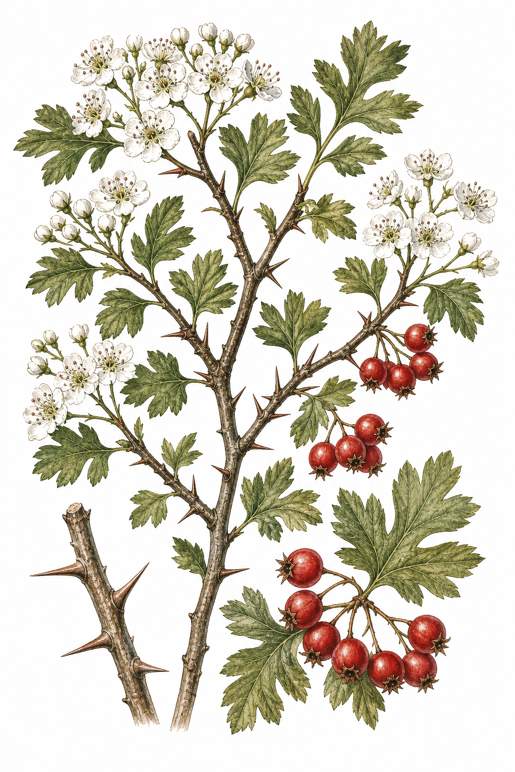 Hawthorn botanical illustration