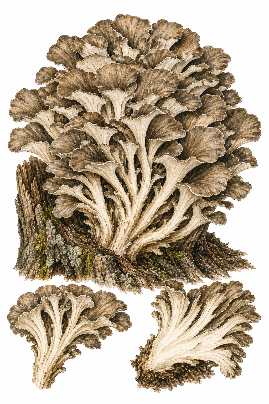 Hen-of-the-Woods botanical illustration
