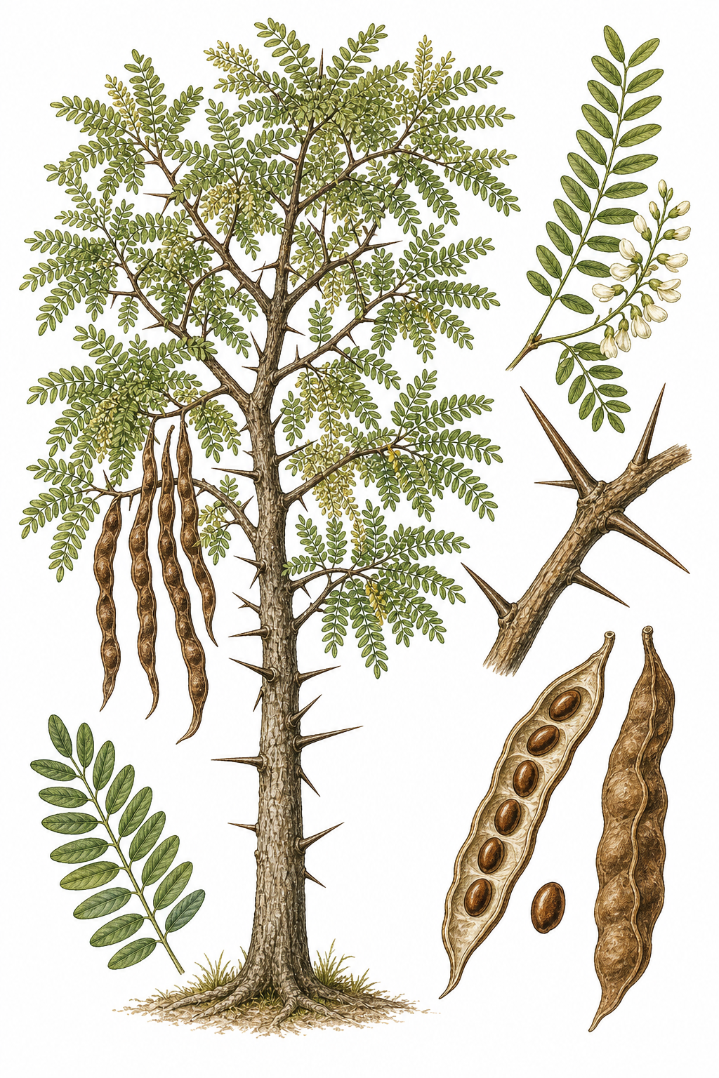 Honey Locust botanical illustration