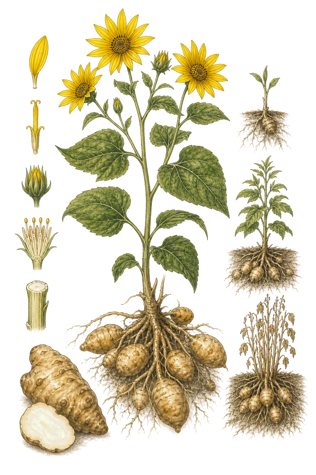 Jerusalem Artichoke botanical illustration