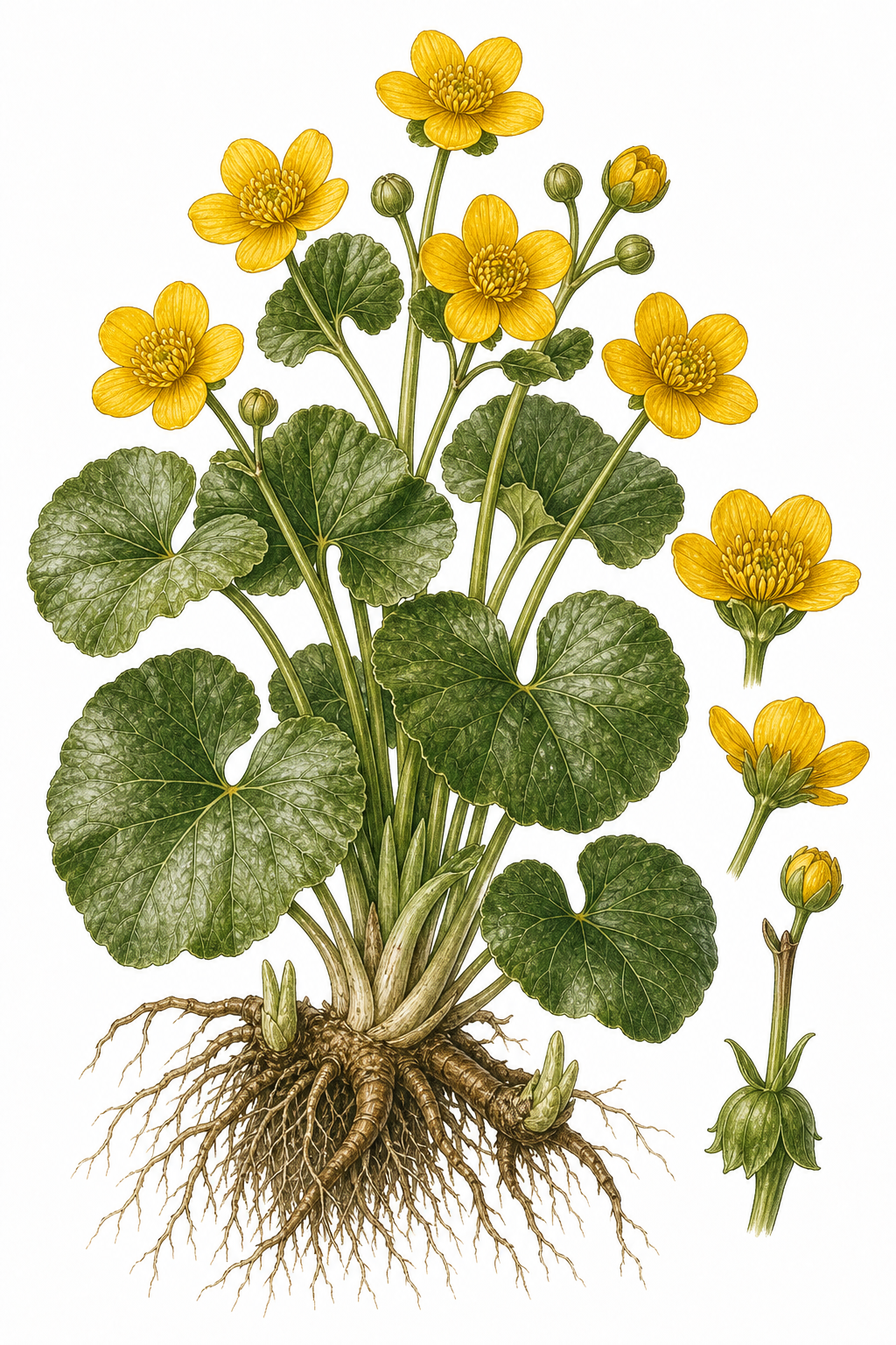 Marsh Marigold botanical illustration