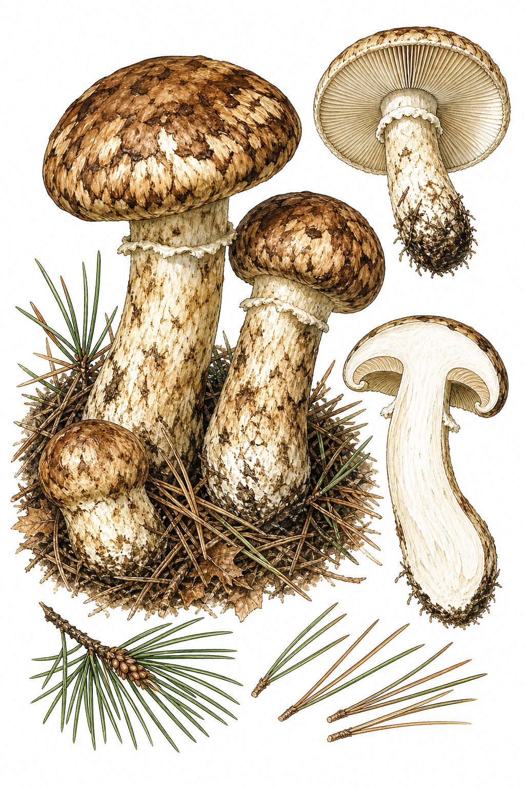Matsutake botanical illustration
