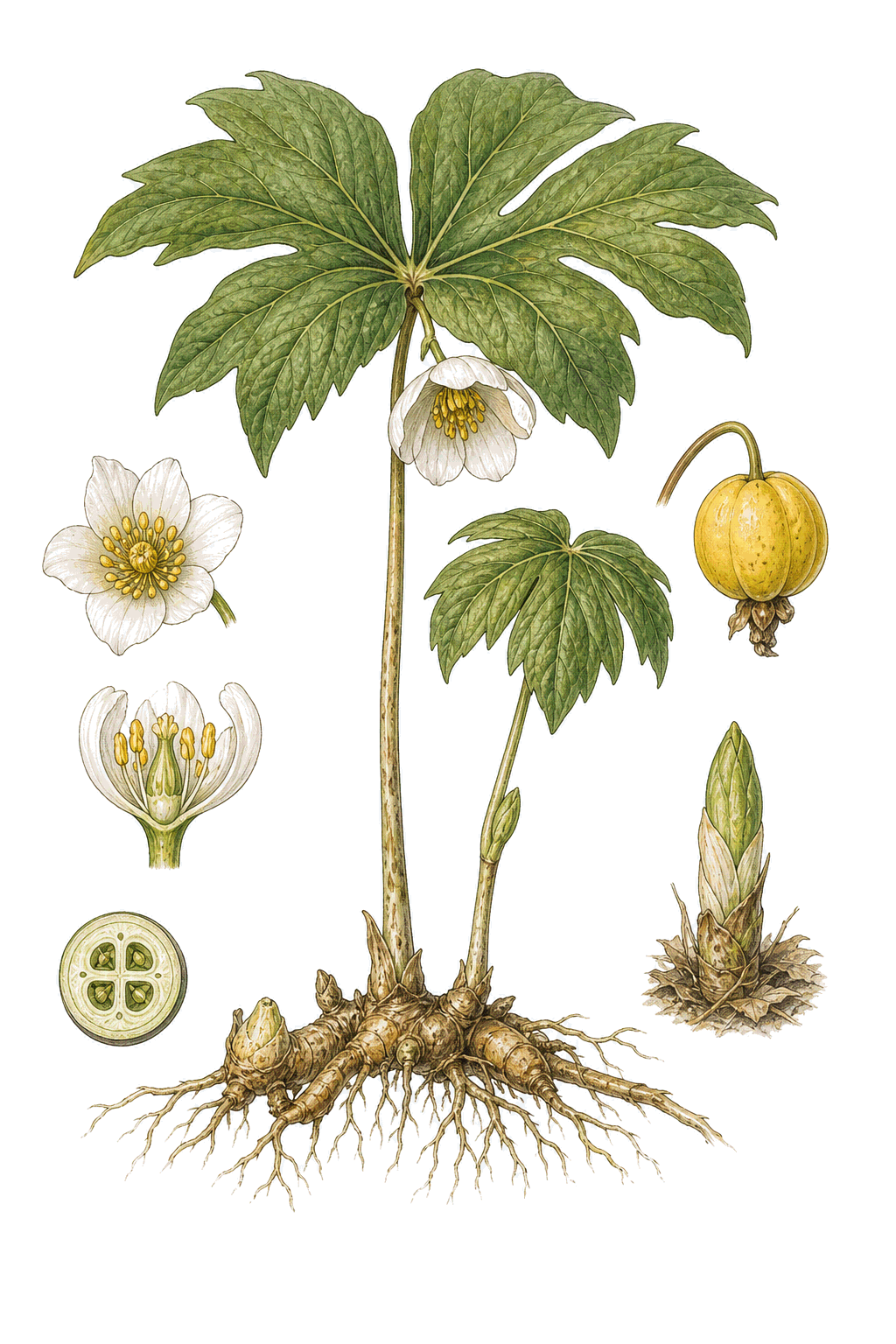Mayapple botanical illustration
