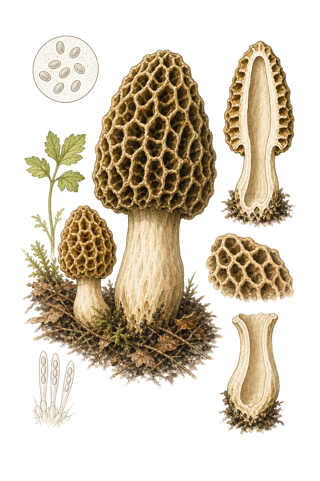 Morel botanical illustration