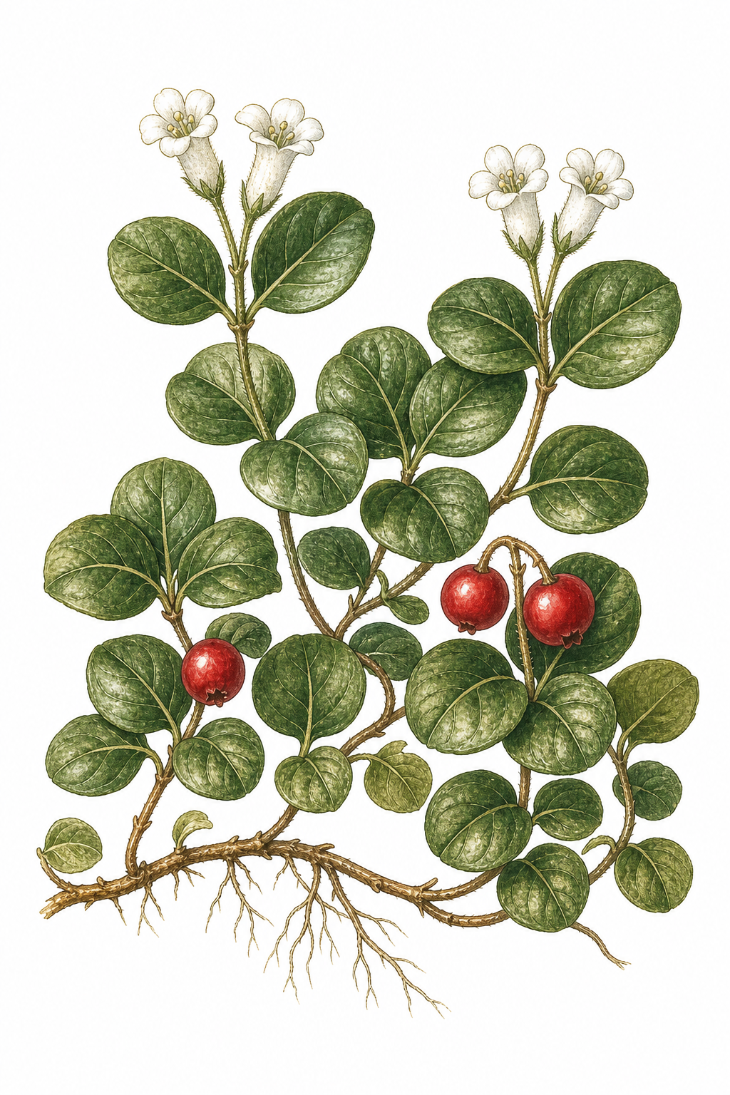 Partridgeberry botanical illustration