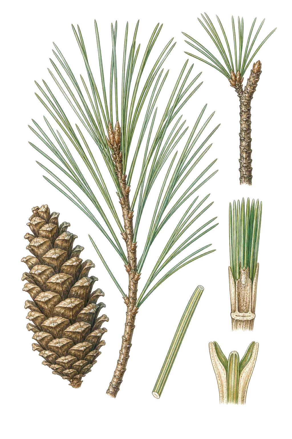 Pine Needles botanical illustration