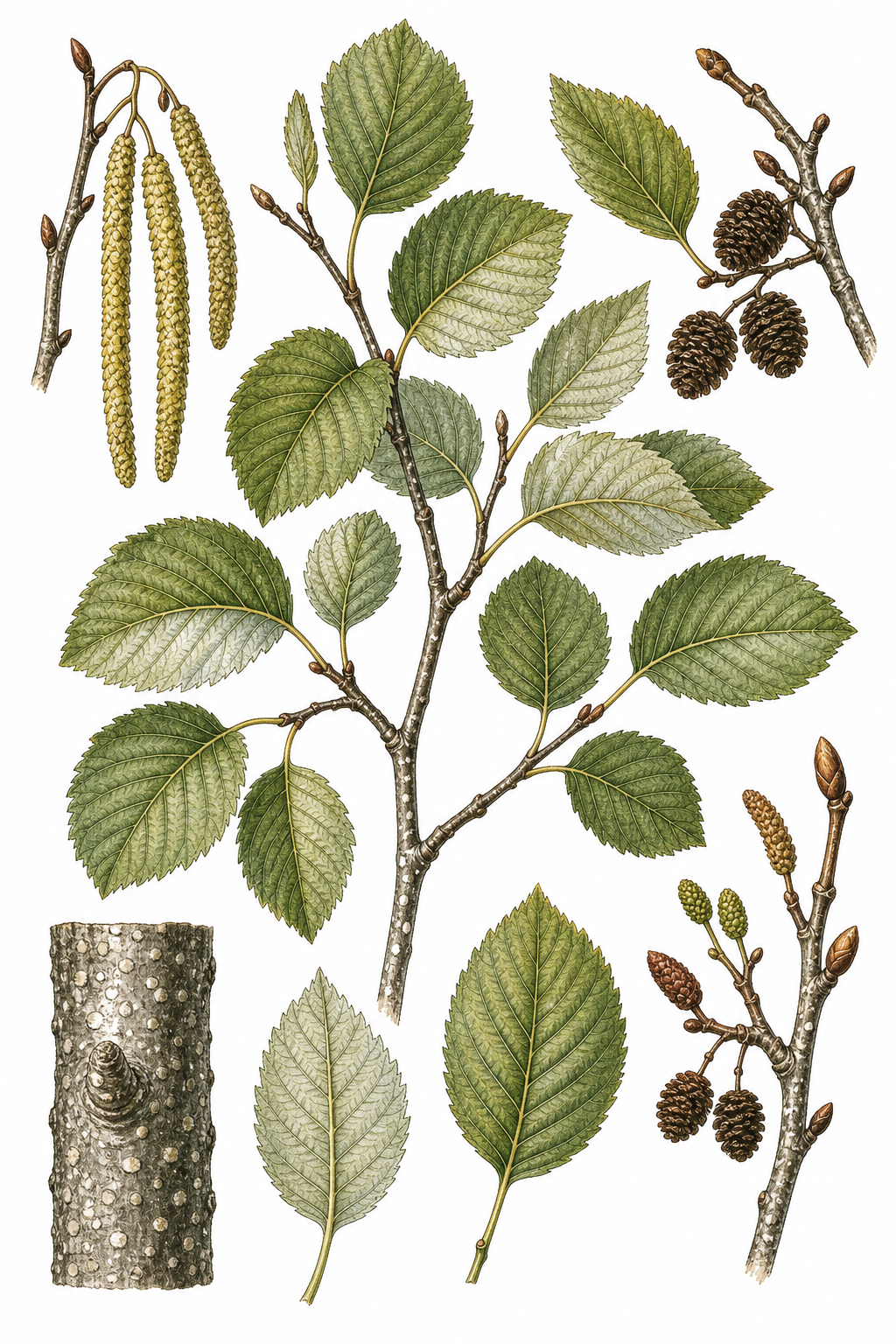 Speckled Alder botanical illustration