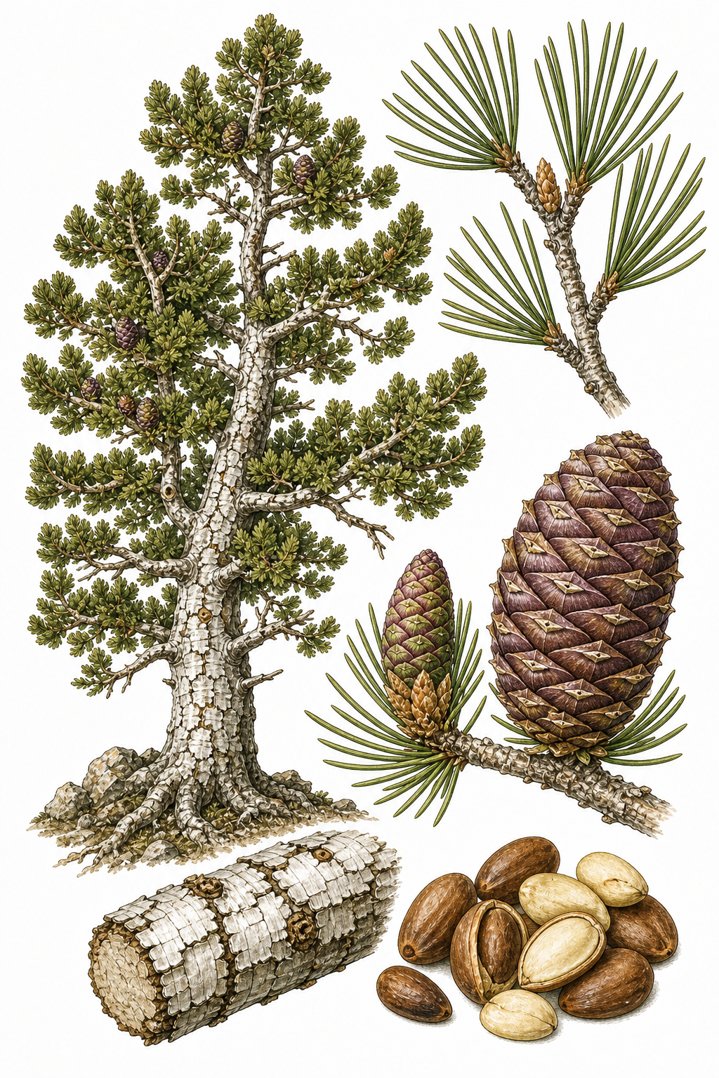 Whitebark Pine botanical illustration