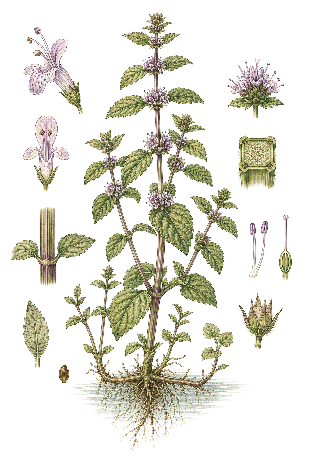 Wild Mint botanical illustration