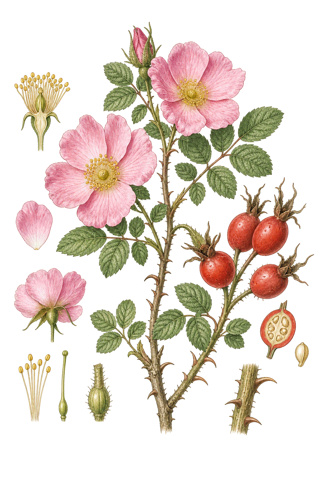 Wild Rose botanical illustration