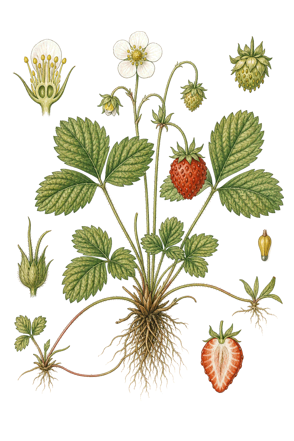 Wild Strawberry botanical illustration